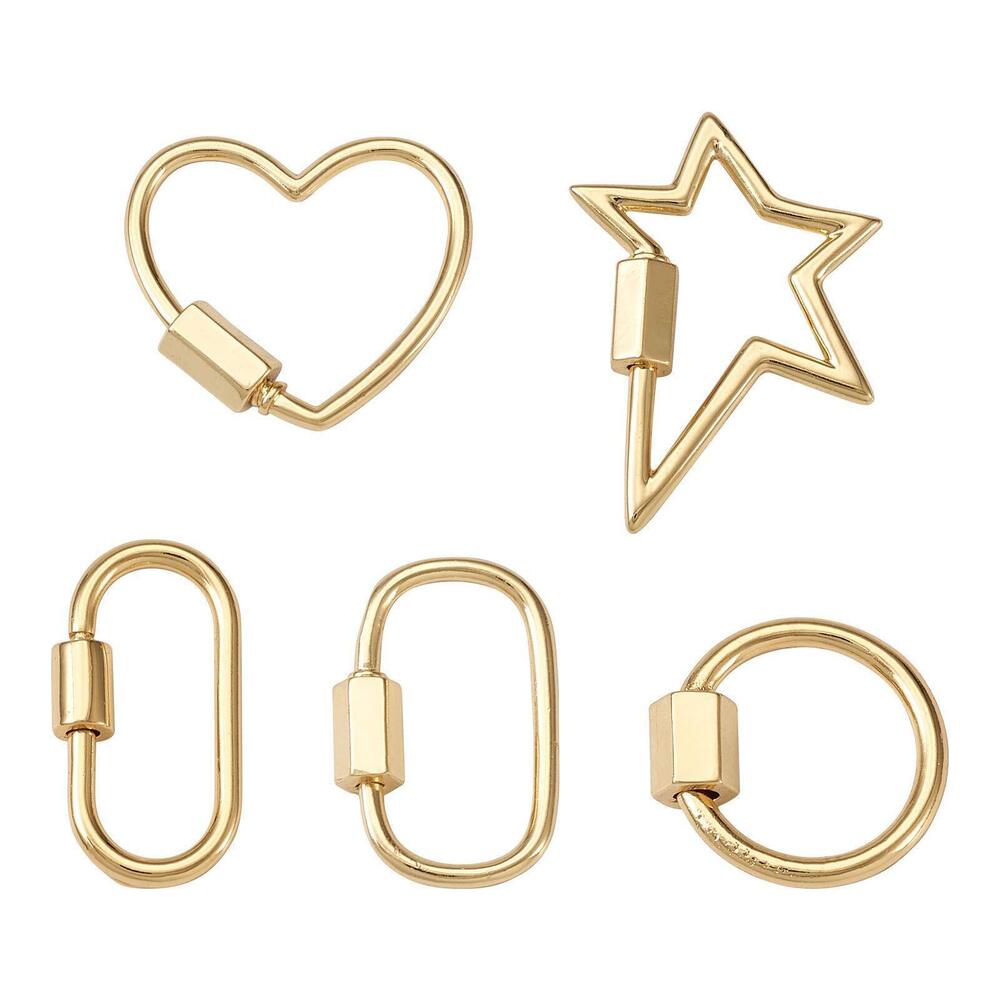 4803 5Pcs Mixed Screw Keychain Carabiner Lock Clasps Real 18K Gold Plated
